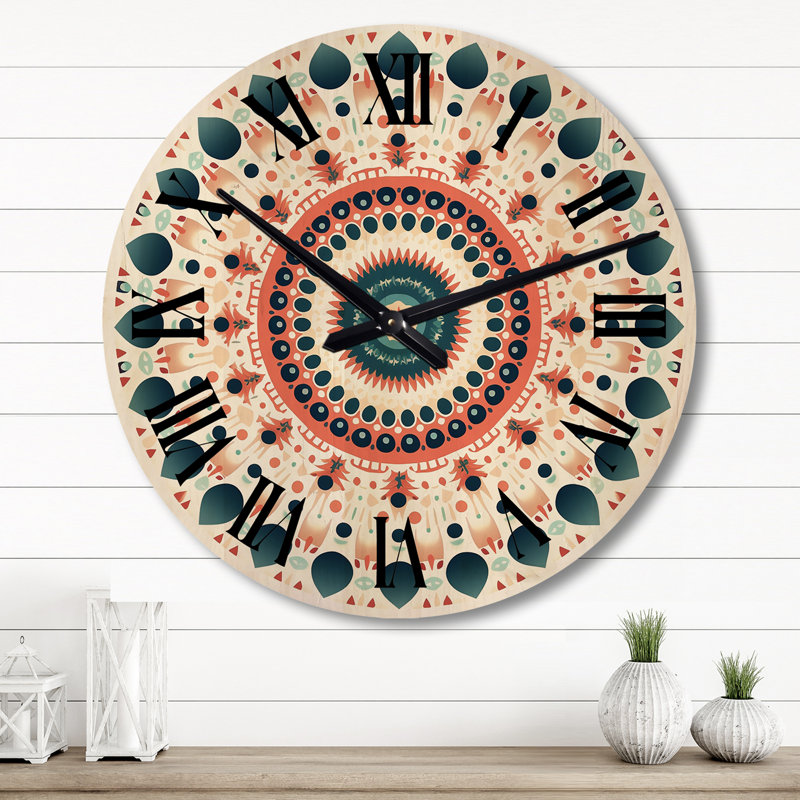 Horloge murale élémentaire Mandala Serenity en bleu et rouge II, Grand