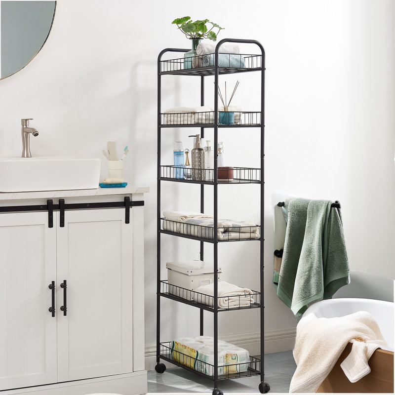 Chariot de rangement à roulettes mince à 6 niveaux, étagère mobile avec roues, étagère de rangement en fil métallique avec paniers pour la cuisine, la salle de bain, le bureau, la buanderie, les espaces étroits
