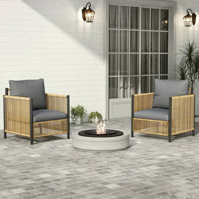 Ensemble de 2 canapés simples en osier brun avec coussin gris New Comming