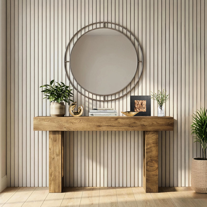 63'' Long Rectangular Console Table, Style, Open Storage, With Native Wood Grain Design, Grain, Storage