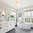 3-Light Semi Flush Mount Ceiling Light Modern Drum Chandelier Light Fixture With White Shade For Bedroom Living Room Entryway Hallway