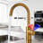 CALBASE 1 Handle 1 Hole Stainless Steel Kitchen Sink Faucet Brushed Brass Hot and Cold Water valve 360° degree rotation with Aerator, Bar Sink Faucet-119342486