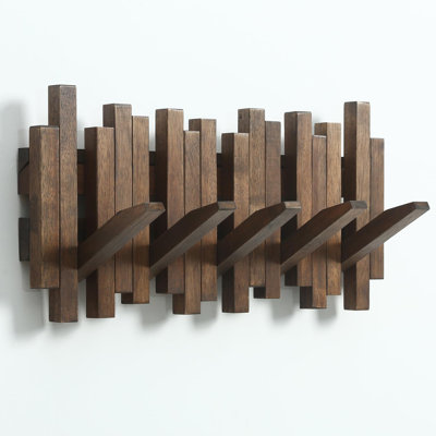 Natural Wood Wall Mounted Piano Coat Rack,Coat Rack Wall Mount,Flip Down Wall Hook Rack 5 Hooks,Entryway Coat Rack,Acacia