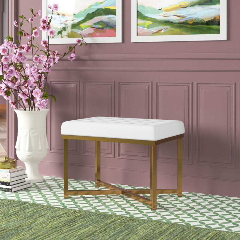 Hoffenden Velvet Upholstered Bench, White
