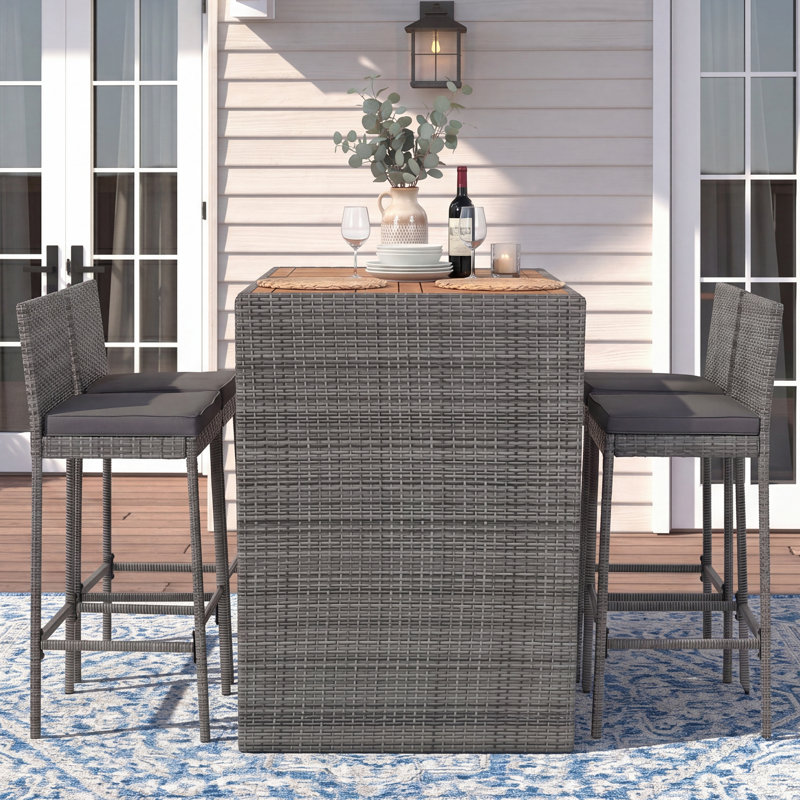5-pieces Outdoor Patio Wicker Bar Set Removable Cushion