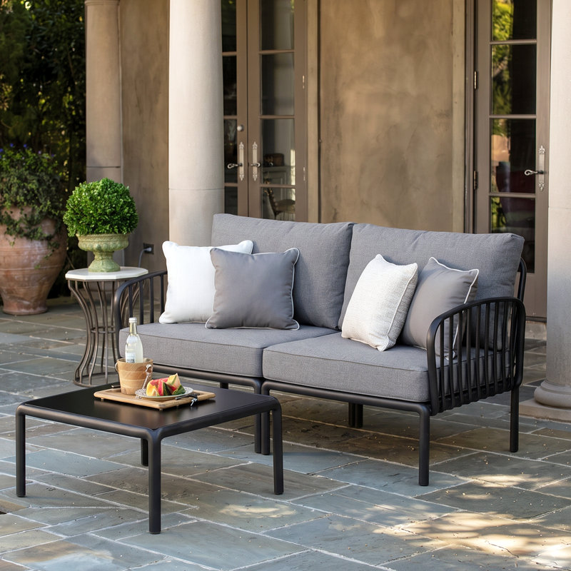 Bates Outdoor Conversation Set With Cushions, Dark Gray/Black, Table, Loveseat