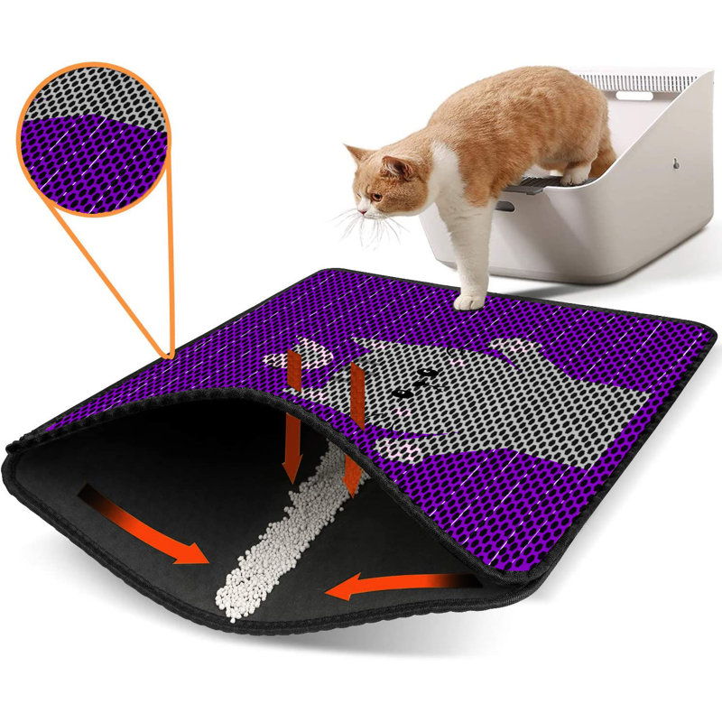 Tapis pour litière de qualité supérieure, 18 po x 24 po | 50% PVC / 50% polyester, lavable à la machine et passer l'aspirateur | Conception durable et facile à nettoyer pour les propriétaires d'animaux de compagnie | Protégez vos planchers des dégâts de la litière