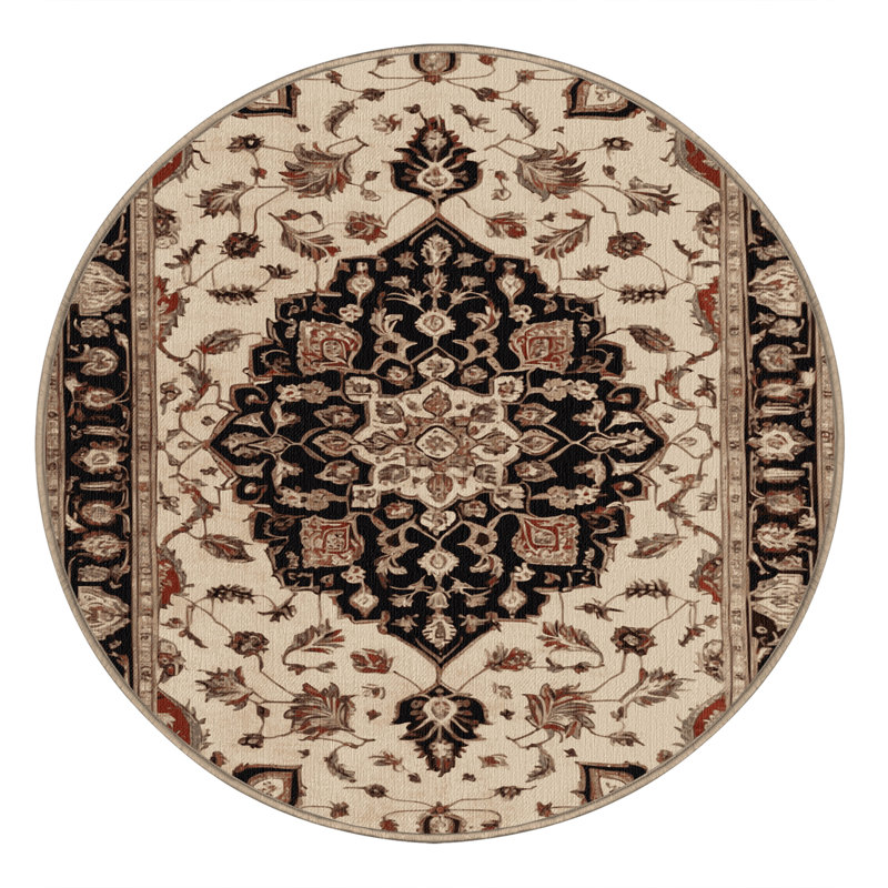 Tapis beige lavable à la machine, Rond 5 pi