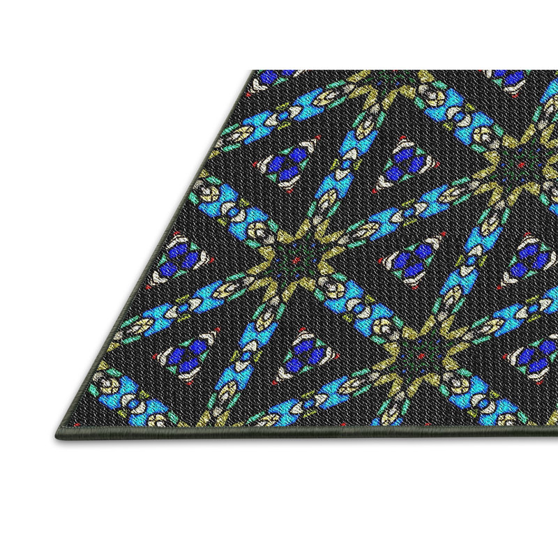 Tapis bleu/vert/mauve à motif de zone mauve, Rectangle 5 pi x 7 pi