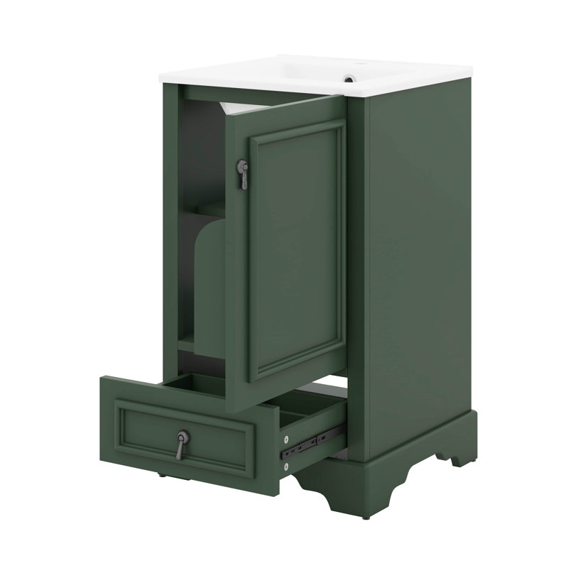Meuble-lavabo de 20 po avec lavabo en céramique et tiroir à compartiments, tablette ajustable en forme de U, Vert