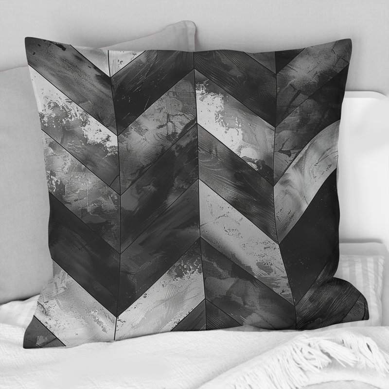 Coussin décoratif gris à chevrons gris anthracite I, H 16 po x l 16 po