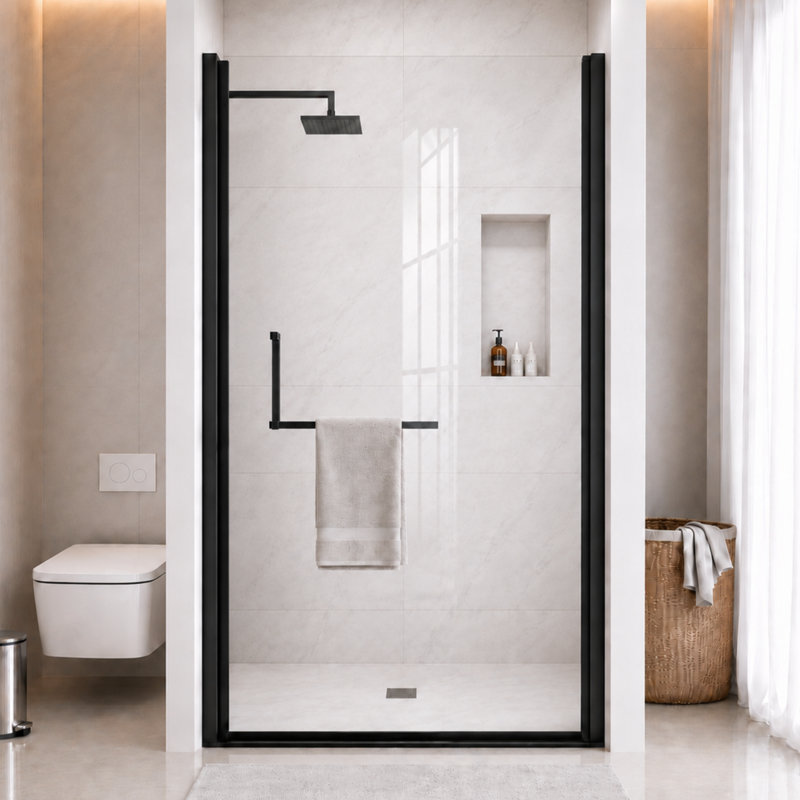 LEROKA Diverse Pivot Shower Door with 6mm (1/4 in.) Tempered Glass, H 72 po x l 35 po, Matte Black