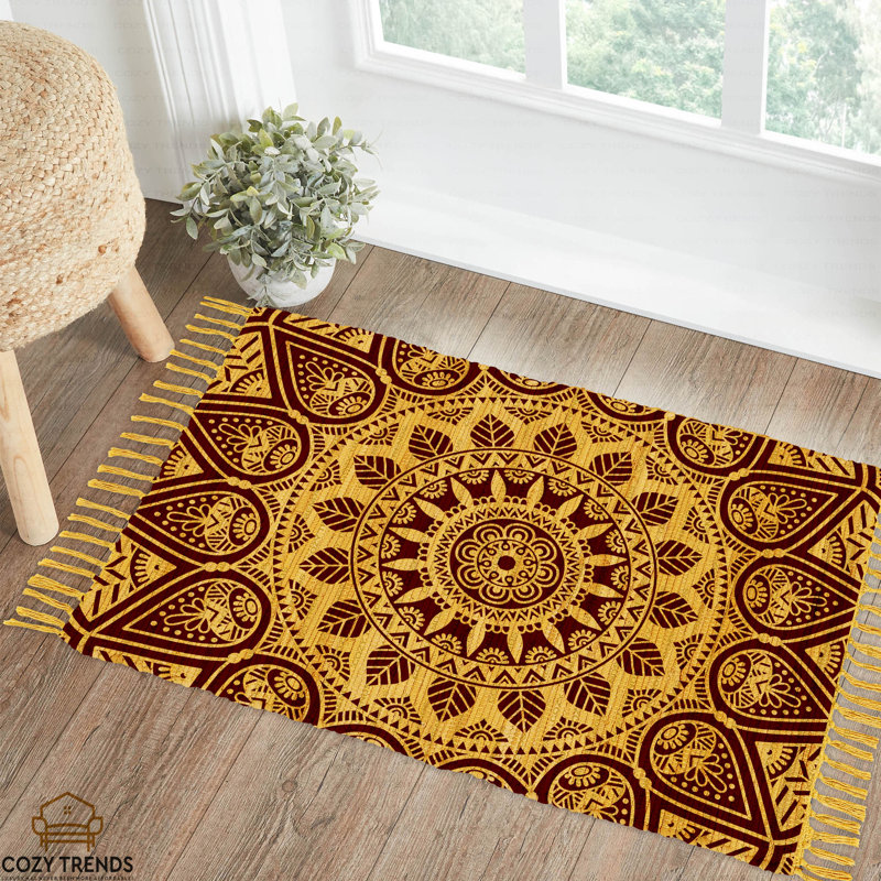 Tapis en coton tissé à la main imprimé à plat 2 pi x 3 pi lavable à la machine par la collection Cozy Trends