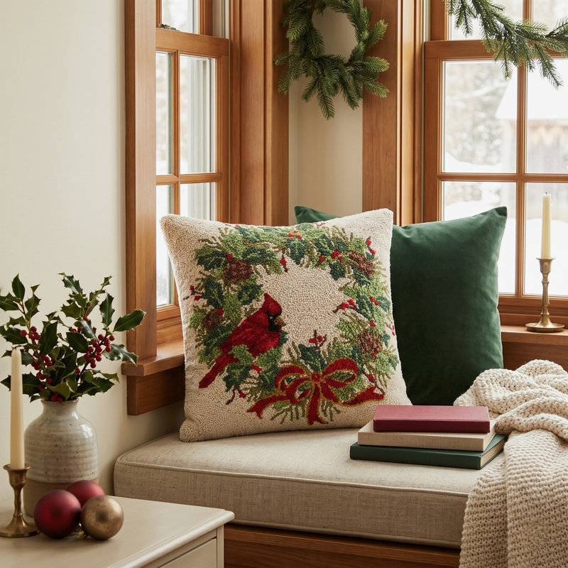 Coussin en laine Cradinal Wreath par The Pillow Shoppe