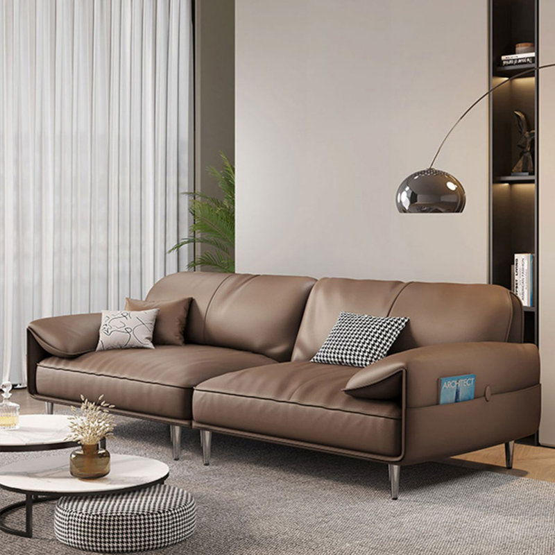 Coussin modulaire en cuir véritable, H 33,86 po x l 102,36 po x P 35,43 po, Café