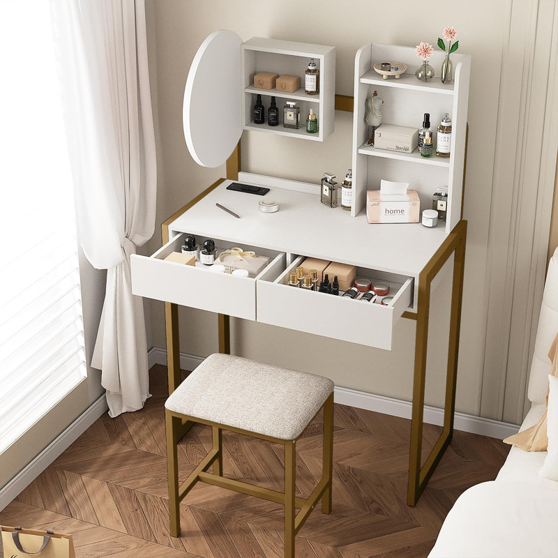 Ensemble de coiffeuse moderne, petit bureau de coiffeuse avec miroir et lumières, coiffeuse de maquillage avec miroir DEL, 3 modes d'éclairage