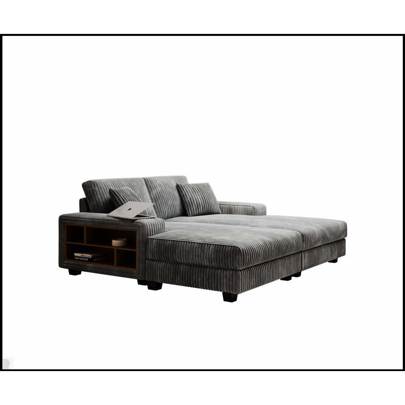 Canapé convertible polyvalent avec revêtement moelleux en velours côtelé pour le confort et le style du salon, Gris foncé