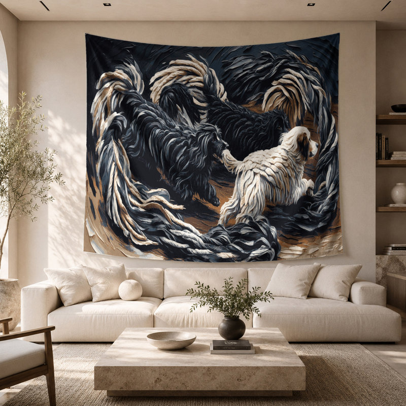 Tapisserie murale Chiens Puli, 68 po x 80 po
