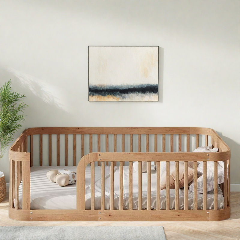 Structure de lit en bois avec clôture, Naturel
