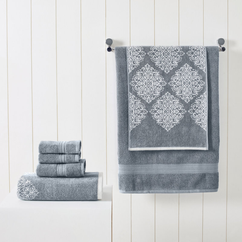 Modern Threads Artesia Damask 6-Piece Reversible Yarn Dyed Jacquard Towel Set - Bath Towels, Hand Towels, & Washcloths - Super Absorbent & Quick Dry
