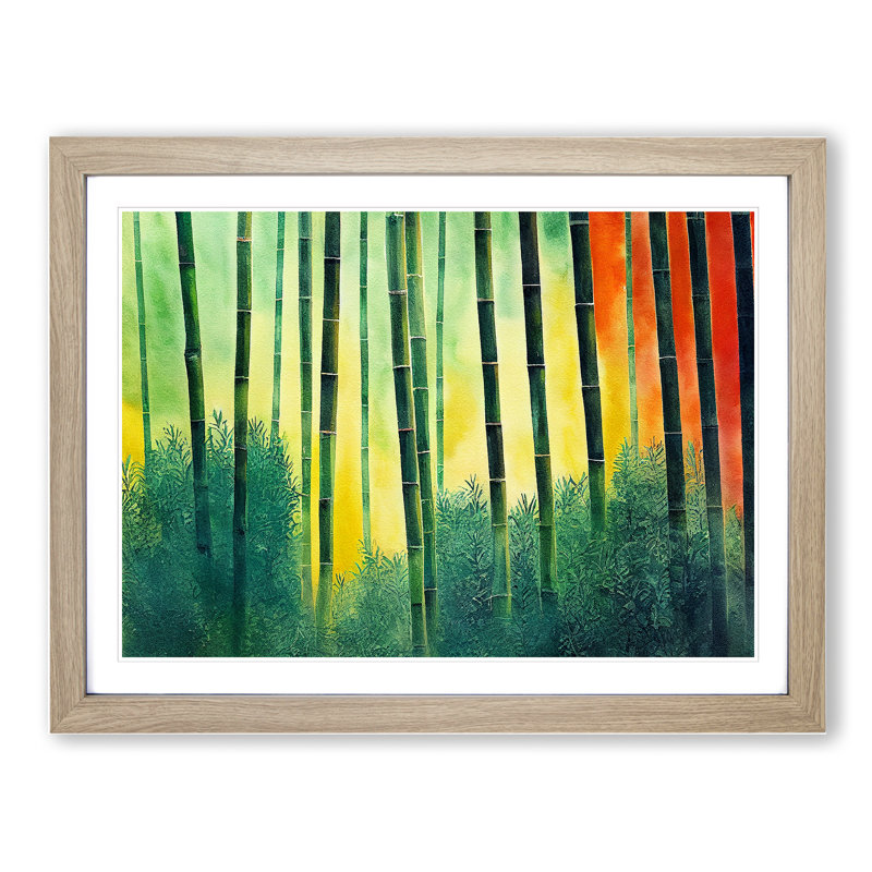 Bamboo Forest Watercolour Vol.4 1 Piece Single Picture Frame Wall Art, 46cm H x 64cm W x 2cm D, Oak