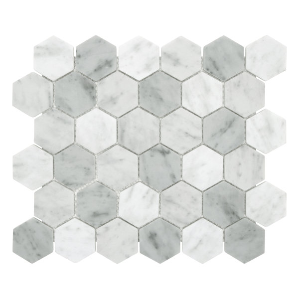 11.7" x 10.2" Hexagon Recycled Glass Marble Looks Floor & Wall Mosaic Tile