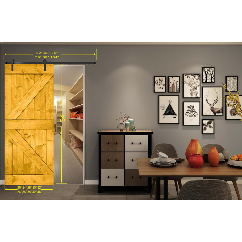 Porte de grange en bois massif DIY 3 en 1 pour chambres, espaces de rangement, placards, Jaune citron, 18 po x 84 po