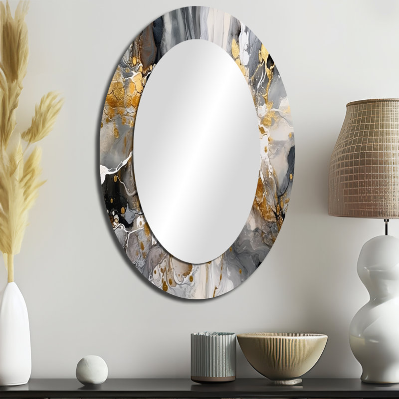 Miroir mural moderne gris et délicat abstrait Brushstrokes IV, 36 po x 24 po