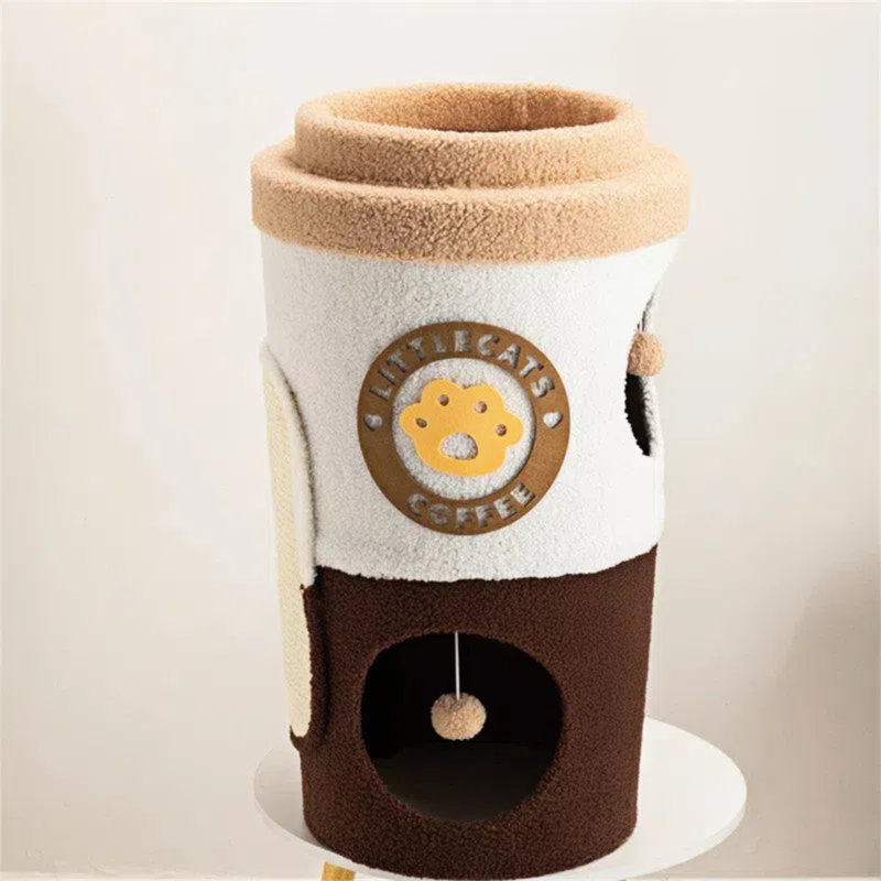 Coffee Cup Cat Tree, Cat Condo With Scratching Surface