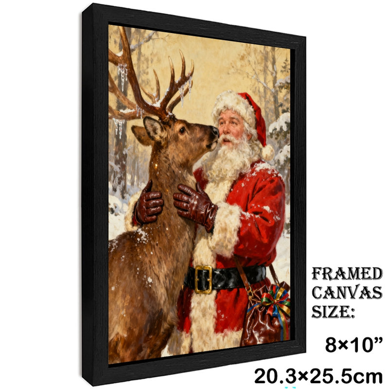 Père Noël rétro noir encadré avec art mural de style rétro, H 11 po x l 9 po