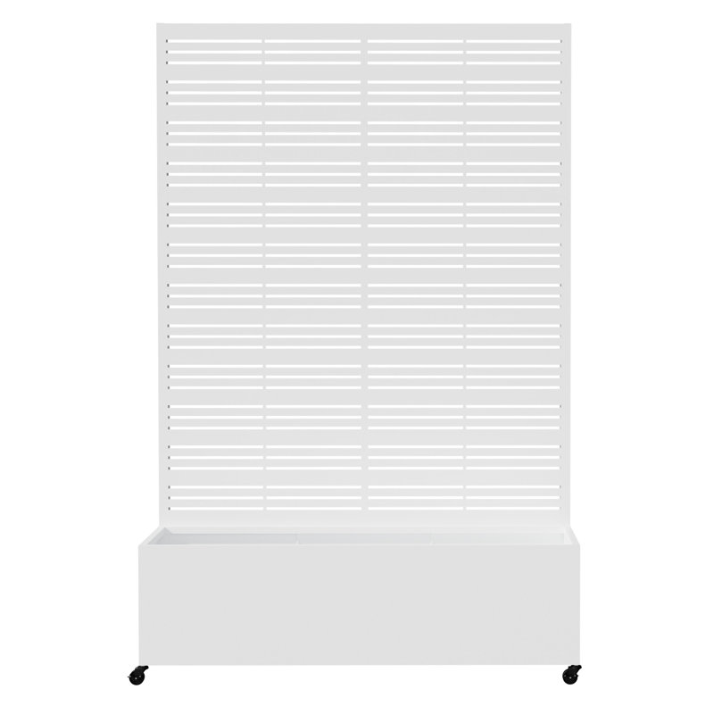 Boîte à fleurs d'extérieur en métal avec treillis et roues, Dense Strip White