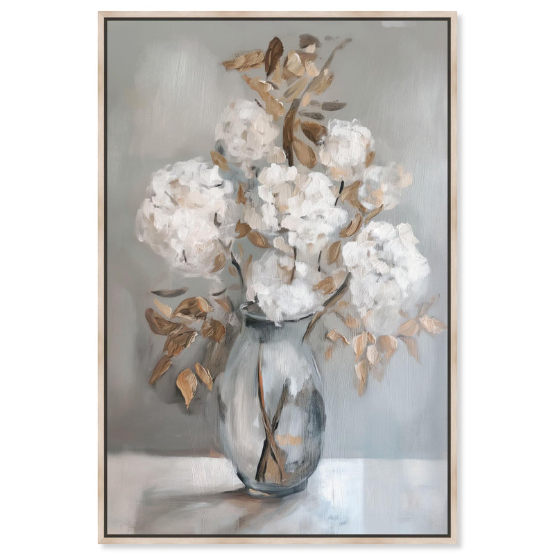 Oliver Gal Ghostly Flower I Floral and Botanical - Heavy Gel Top Coat Framed Canvas Art, 37" H x 25" W, Cream