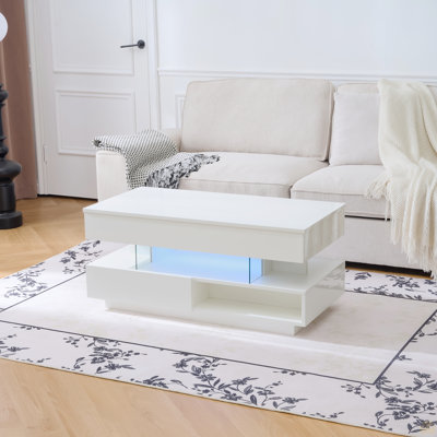 39.3" Lift Top Coffee Table With Hidden Compartment, 2 Storage Drawers And Ajustable LED Lights