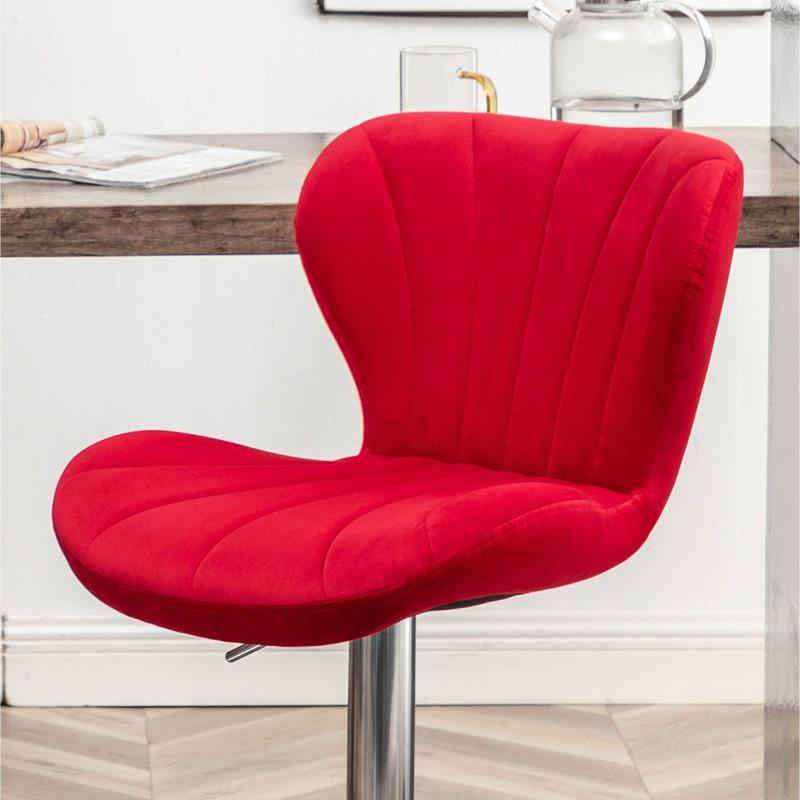 Pivotant rouge, de 2 - réglage de la hauteur du vérin à gaz, rotation de 360 degrés, revêtement, siège rembourré réglable de style contemporain (2 pièces), tissu en velours, finition tendance