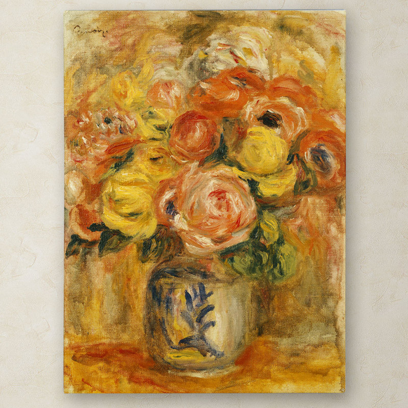 "Fleurs dans un vase bleu et blanc" par Pierre-Auguste Renoir - reproduction sur toile, H 24 po x l 18 po x P 2 po