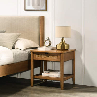 Table de chevet avec tiroir simple et tablette en noyer - Rehaussez l'ambiance de votre chambre à coucher
