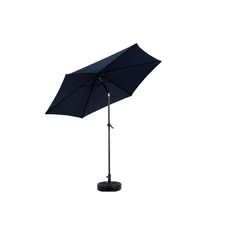 Parasol de marché 9 pi - bleu marine. 6 Design. Pour terrasse, cour ou piscine. 100% tissu. Facile à utiliser avec une manivelle pratique et un bouton inclinable extérieur bleu marine. Stable. Idéal pour la piscine, la pelouse. Auvent. Fonctionnement