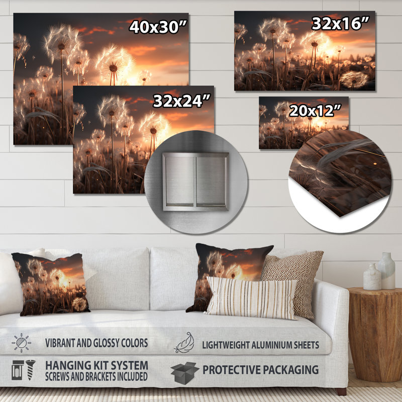 Décoration murale florale en métal Sunset Dandelion Field III, H 30 po x l 40 po x P 1 po