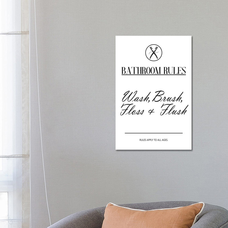Bathroom Rules by Pixy Paper - Wrapped Canvas Gallery-Wrapped Canvas Giclée, 66.04 cm H x 45.72 cm W x 1.91 cm D