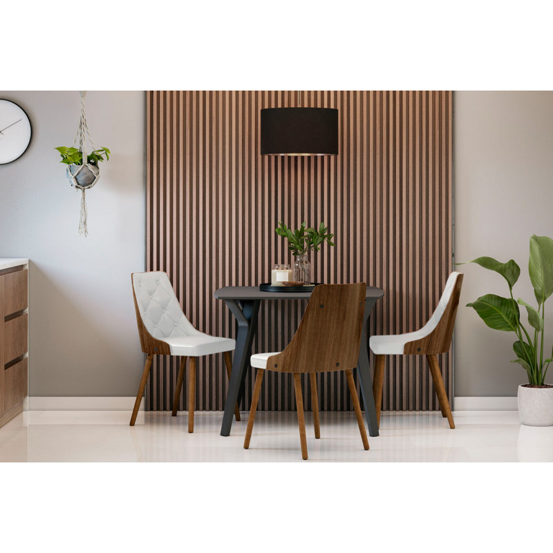 Chaise d'appoint rembourrée et capitonnée Amundi, Simili cuir blanc