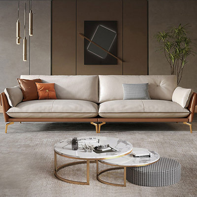 Khaki Genuine Leather Modular Sofa cushion couch