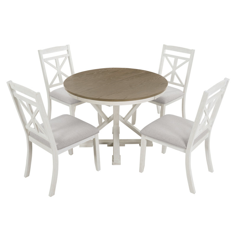 Ensemble de table de salle à manger extensible et fonctionnelle 5 pièces TREXM, Brun / Blanc