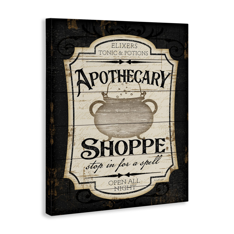 «Apothecary Shoppe Spooky Halloween Sign Witch Potion Cauldron» par Jennifer Pugh - impression, H 30 po x l 24 po