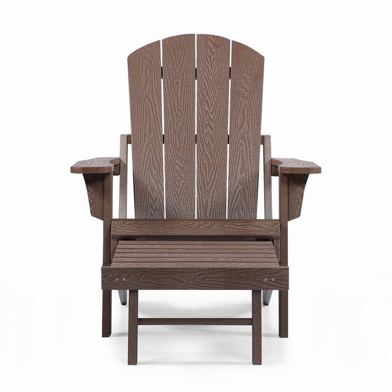 Morphew Foldable Outdoor Adirondack Chair With Ottoman, Oak Brown