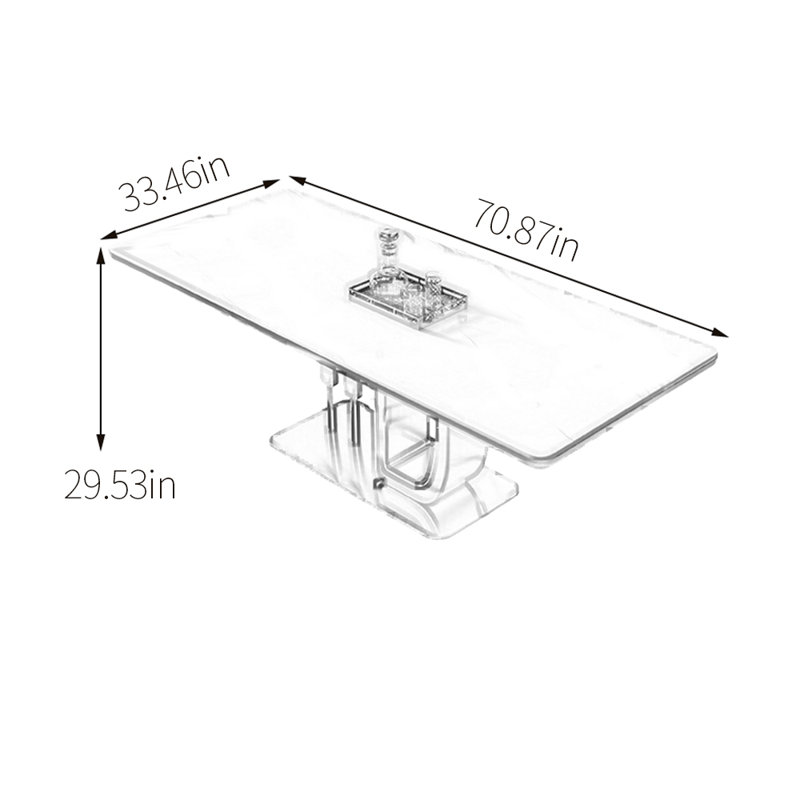 Table de salle à manger en acier inoxydable, H 29,53 po x L 70,87 po x l 33,46 po, Blanc