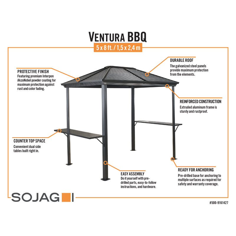 Gray 7 Ft. x 5.5 Ft. Metal Grill Gazebo with Fabric Roof