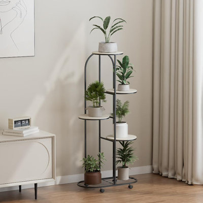 Support à plante avec porte-pot à fleurs multiples en métal avec roulettes