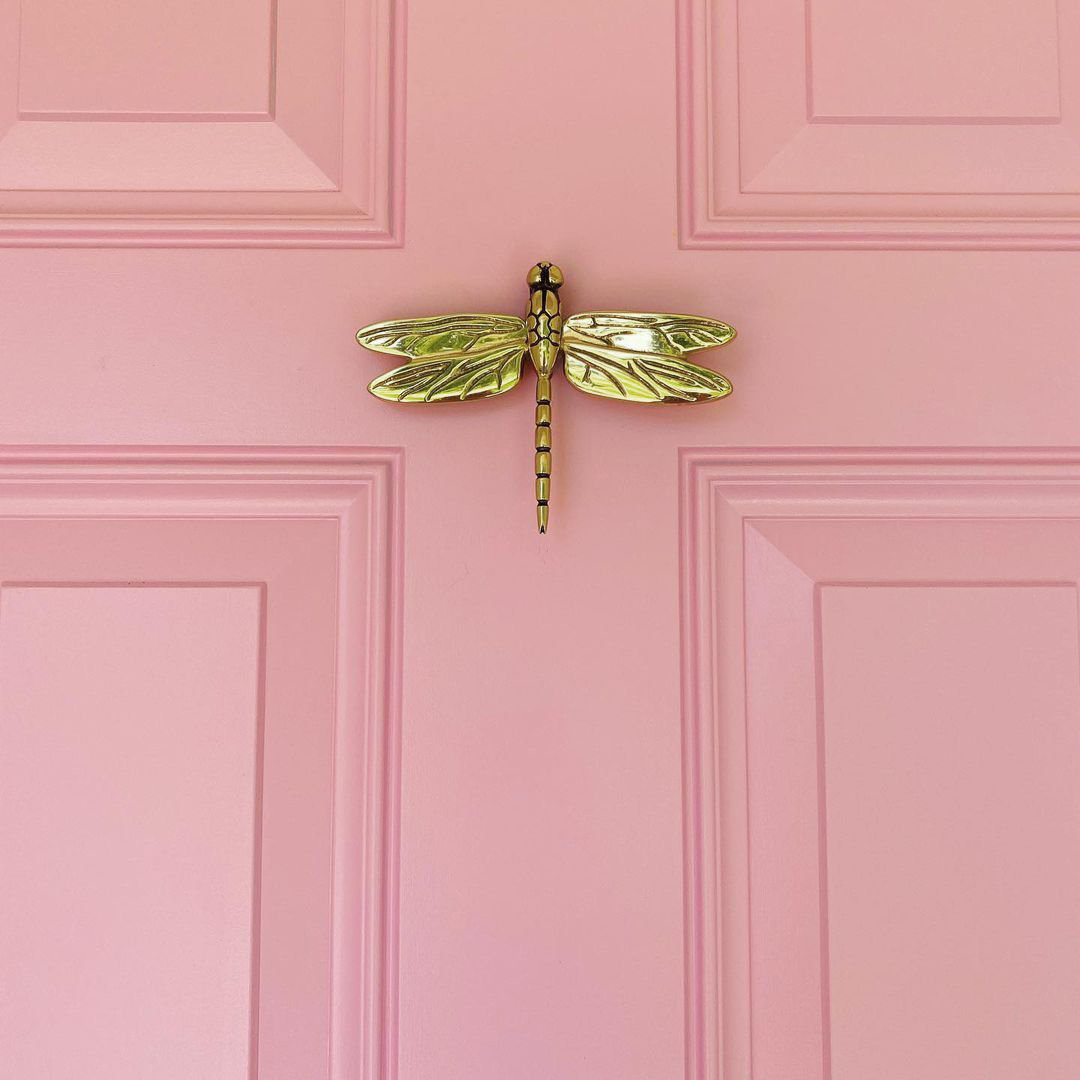 Dragonfly in Flight Door Knocker Michael Healy Size: 6" H x 8.25" W x 1.75" D Finish: Brass