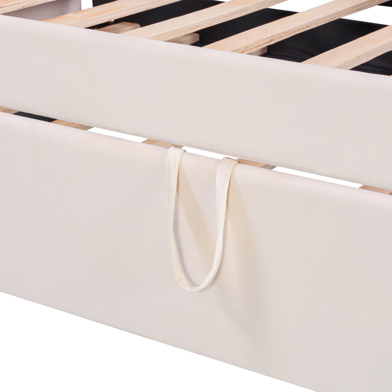 Lit de jour simple en velours rembourré avec couchette escamotable - Beige