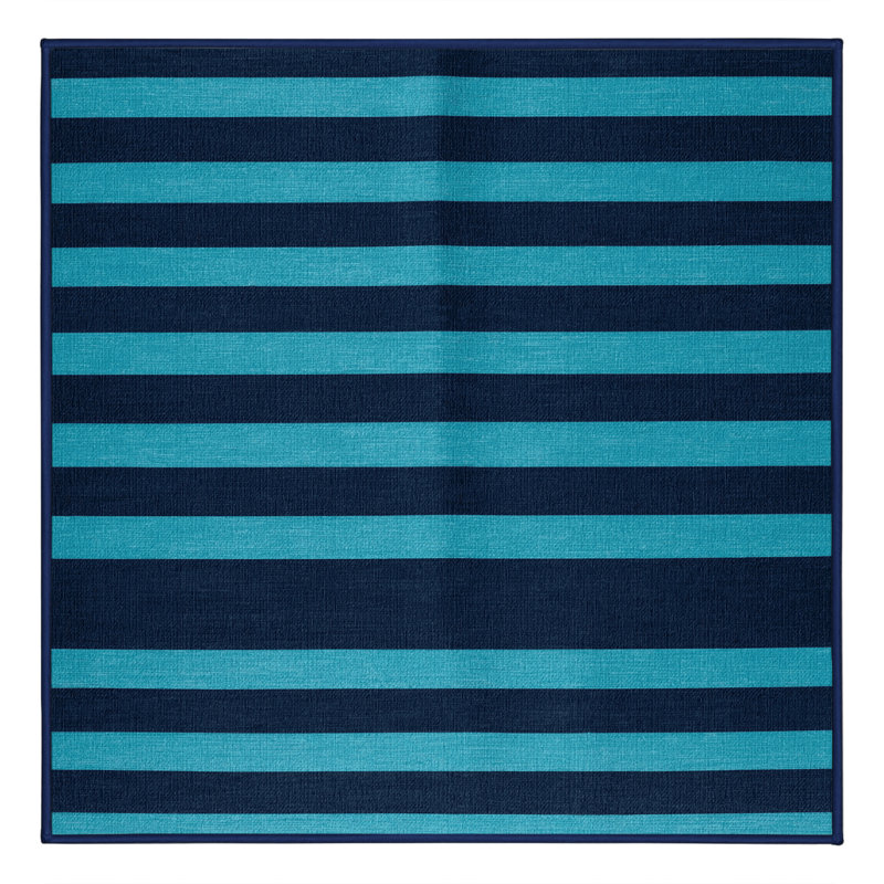 Tapis bleu à rayures horizontales lavable à la machine, Carré 8 pi